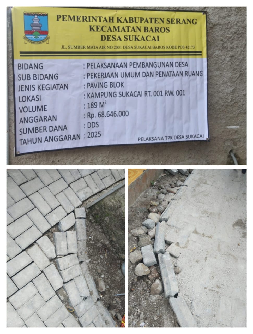 Dugaan Mark up anggaran proyek pembangunan jalan paving blok dana desa.2025 di desa sukacai di soal aktifis