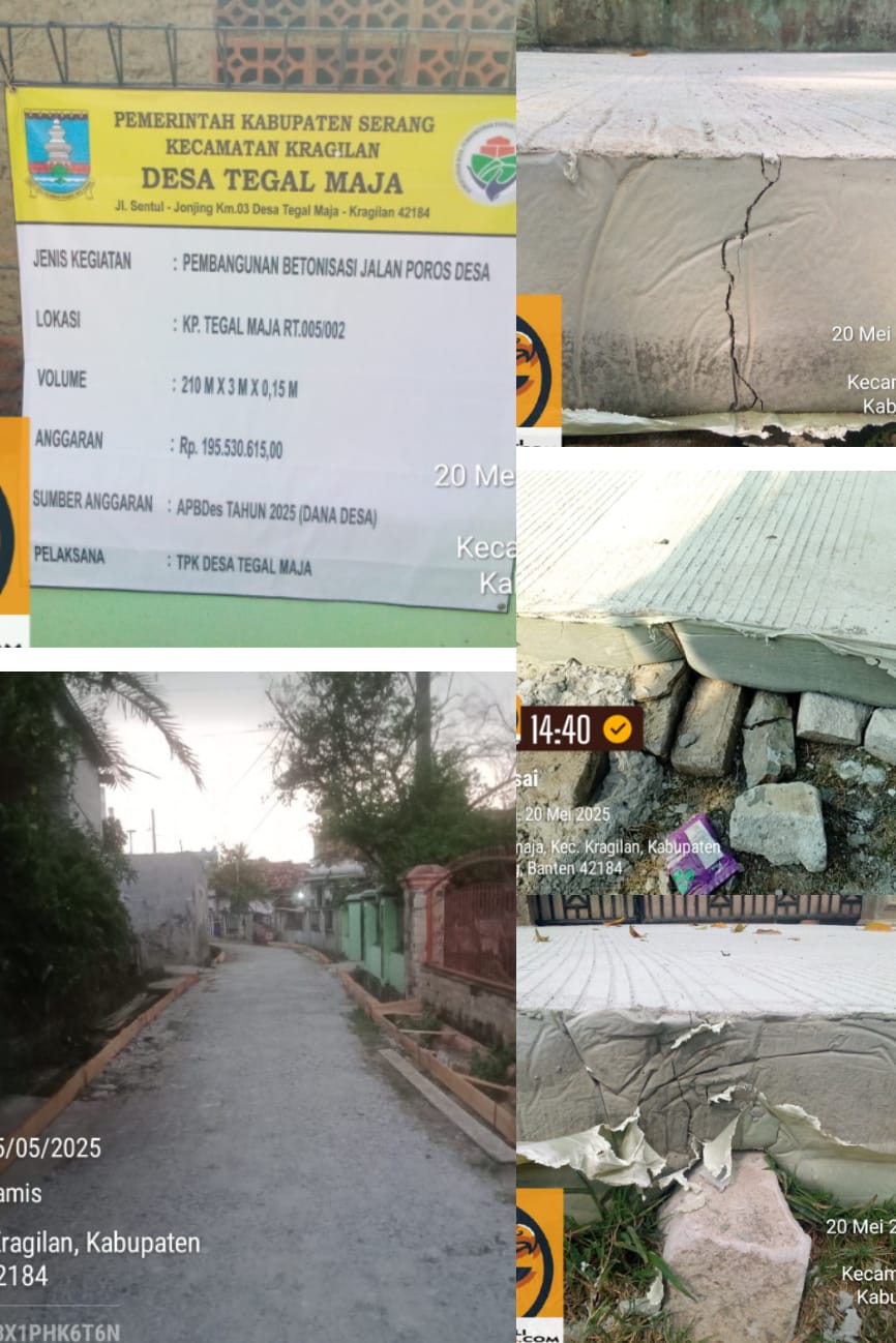 Pekerjaan Jalan Rabat Beton DiDesa Tegal Maja Diduga Tidak Sesuai Spesifikasi,Baru Seumur Jagung Sudah Banyak Yang Retak Tanpa Pentingkan Kualitas