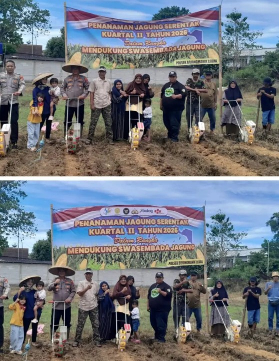 Kapolsek Bojong Manik Beserta Jajaran Tanam Jagung Hibrida Kuartal II di Desa Mekar Rahayu