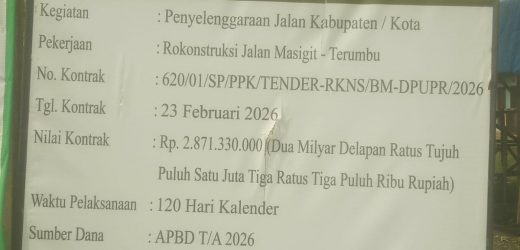 Belum Serah Terima, Proyek Jalan Beton Masigit–Terumbu Rp2,8 Miliar Sudah Retak Masif