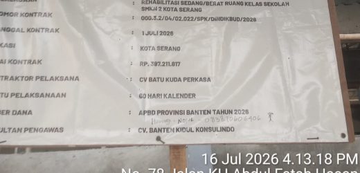 Proyek Rehabilitasi SMKN 2 Kota Serang Rp397 Juta Disorot, Pengawasan dan K3 Jadi Catatan