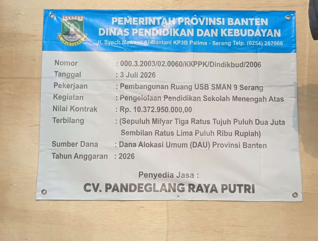 Proyek Rp10,3 Miliar di SMAN 9 Serang Disorot, Pelaksana Diduga Jarang ke Lokasi